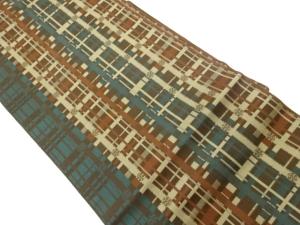 変わり格子に抽象模様織出し名古屋帯